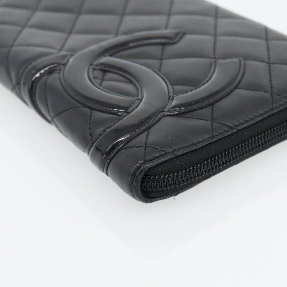 CHANEL Matelasse Cambon Line Long Wallet Leather Black Silver CC Auth 181675V