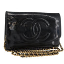 CHANEL COCO Mark Chain Shoulder Bag Patent leather Black Gold CC Auth 181676A-1
