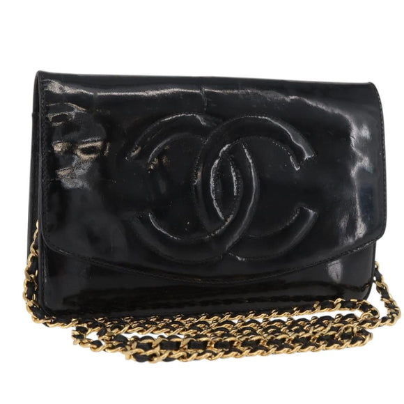 CHANEL COCO Mark Chain Shoulder Bag Patent leather Black Gold CC Auth 181676A