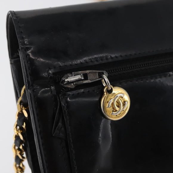 CHANEL COCO Mark Chain Shoulder Bag Patent leather Black Gold CC Auth 181676A