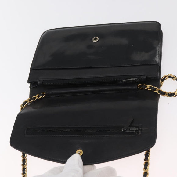 CHANEL COCO Mark Chain Shoulder Bag Patent leather Black Gold CC Auth 181676A