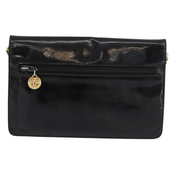CHANEL COCO Mark Chain Shoulder Bag Patent leather Black Gold CC Auth 181676A
