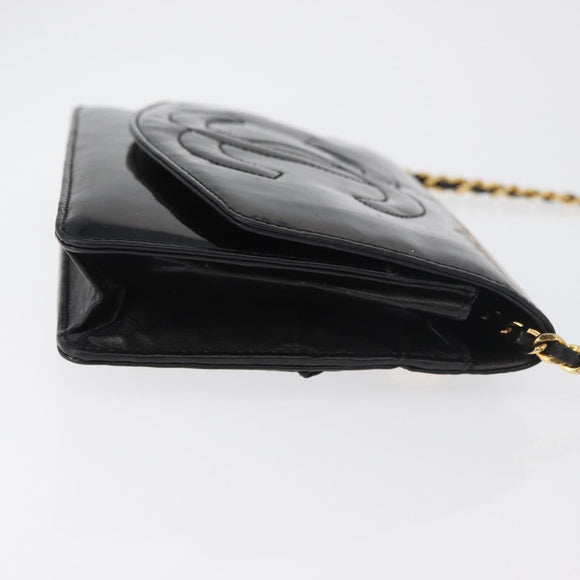 CHANEL COCO Mark Chain Shoulder Bag Patent leather Black Gold CC Auth 181676A