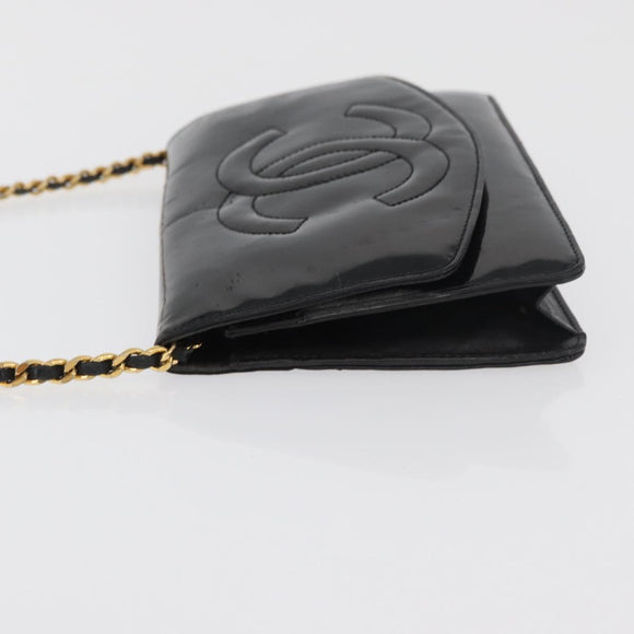 CHANEL COCO Mark Chain Shoulder Bag Patent leather Black Gold CC Auth 181676A