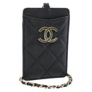CHANEL Matelasse Chain Card Case Lamb Skin Black Gold CC Auth 181678A-1