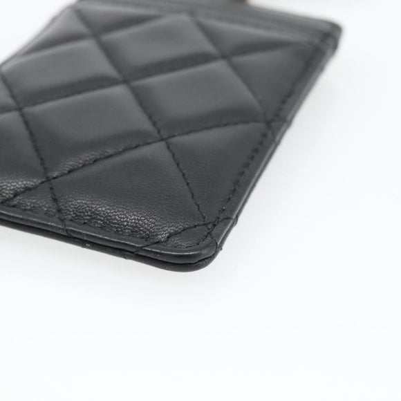 CHANEL Matelasse Chain Card Case Lamb Skin Black Gold CC Auth 181678A