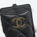 CHANEL Matelasse Chain Card Case Lamb Skin Black Gold CC Auth 181678A-12
