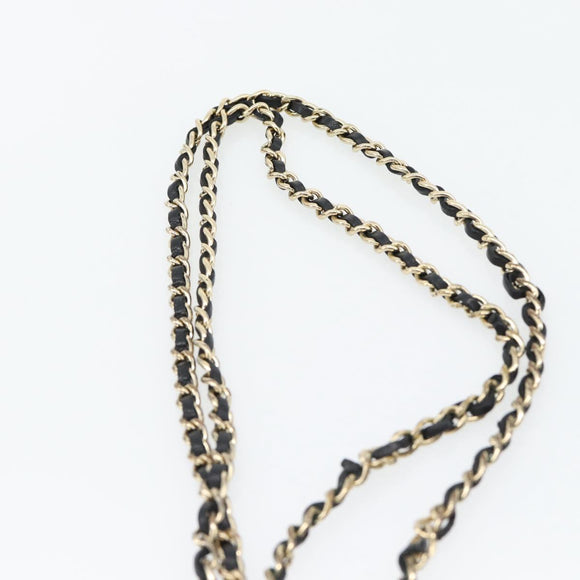 CHANEL Matelasse Chain Card Case Lamb Skin Black Gold CC Auth 181678A