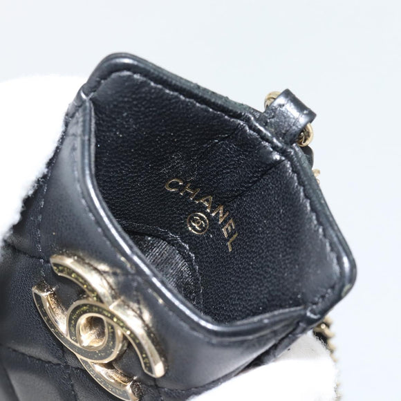 CHANEL Matelasse Chain Card Case Lamb Skin Black Gold CC Auth 181678A