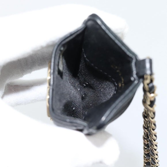 CHANEL Matelasse Chain Card Case Lamb Skin Black Gold CC Auth 181678A