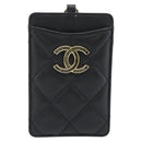 CHANEL Matelasse Chain Card Case Lamb Skin Black Gold CC Auth 181678A-2