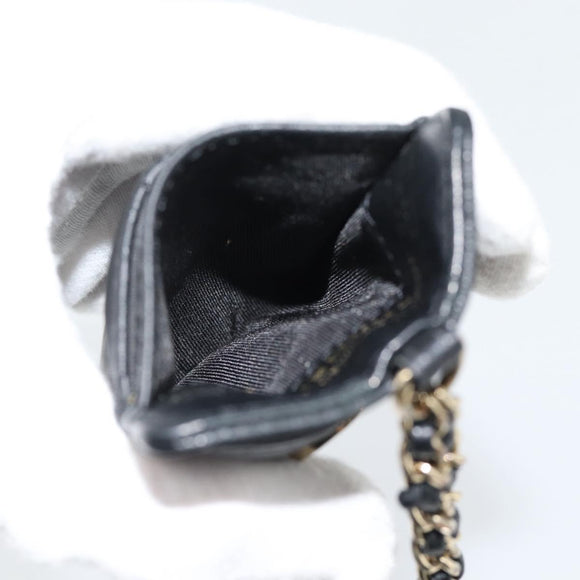CHANEL Matelasse Chain Card Case Lamb Skin Black Gold CC Auth 181678A