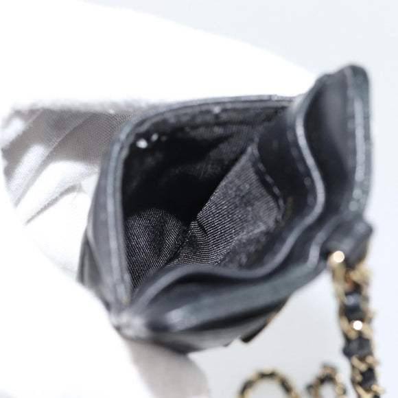 CHANEL Matelasse Chain Card Case Lamb Skin Black Gold CC Auth 181678A