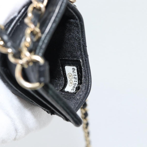 CHANEL Matelasse Chain Card Case Lamb Skin Black Gold CC Auth 181678A