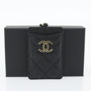 CHANEL Matelasse Chain Card Case Lamb Skin Black Gold CC Auth 181678A-24