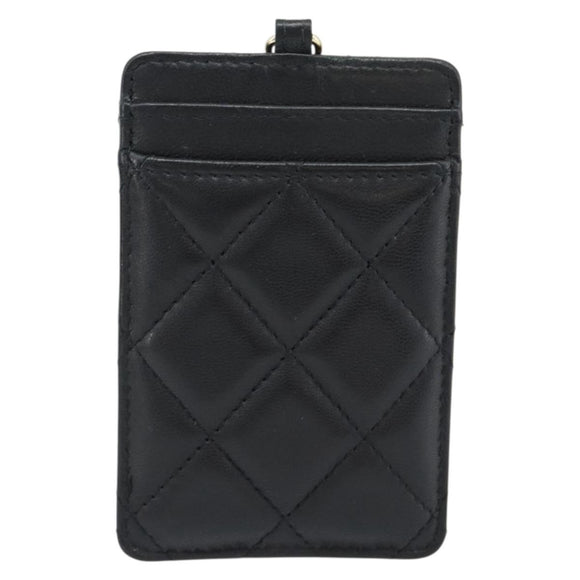 CHANEL Matelasse Chain Card Case Lamb Skin Black Gold CC Auth 181678A