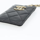 CHANEL Matelasse Chain Card Case Lamb Skin Black Gold CC Auth 181678A-8