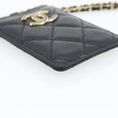 CHANEL Matelasse Chain Card Case Lamb Skin Black Gold CC Auth 181678A-9