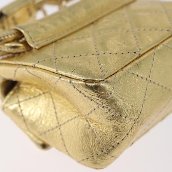 CHANEL Matelasse 2.55 Pouch Leather Gold CC Auth 181679SM