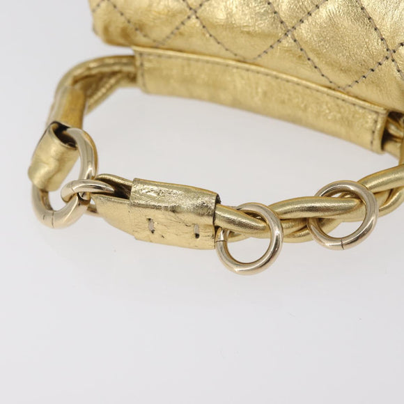 CHANEL Matelasse 2.55 Pouch Leather Gold CC Auth 181679SM
