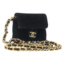 CHANEL Mini Matelasse Neck Pouch Velor Black Gold CC Auth 181680-1
