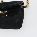 CHANEL Mini Matelasse Neck Pouch Velor Black Gold CC Auth 181680-11