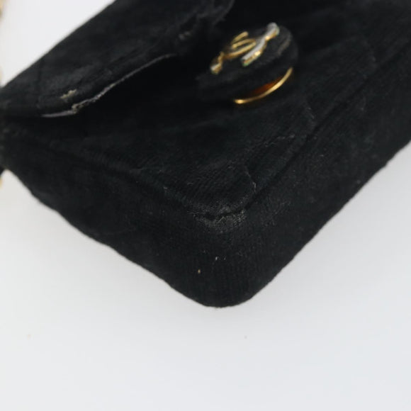CHANEL Mini Matelasse Neck Pouch Velor Black Gold CC Auth 181680