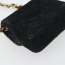 CHANEL Mini Matelasse Neck Pouch Velor Black Gold CC Auth 181680-14