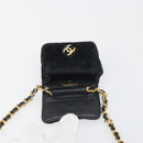 CHANEL Mini Matelasse Neck Pouch Velor Black Gold CC Auth 181680-18