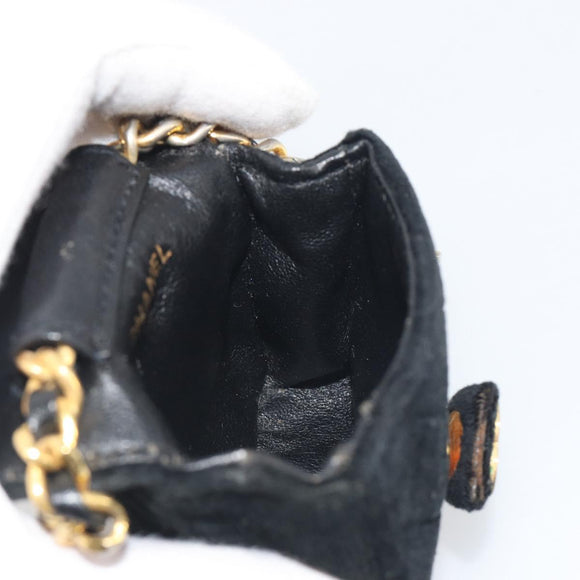 CHANEL Mini Matelasse Neck Pouch Velor Black Gold CC Auth 181680