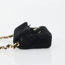 CHANEL Mini Matelasse Neck Pouch Velor Black Gold CC Auth 181680-5