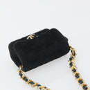 CHANEL Mini Matelasse Neck Pouch Velor Black Gold CC Auth 181680-6