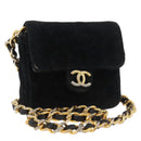 CHANEL Mini Matelassé Halsbeutel Velours Schwarz Gold CC Auth 181680A-1