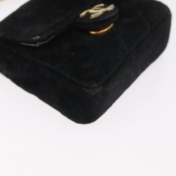 CHANEL Mini Matelassé Halsbeutel Velours Schwarz Gold CC Auth 181680A