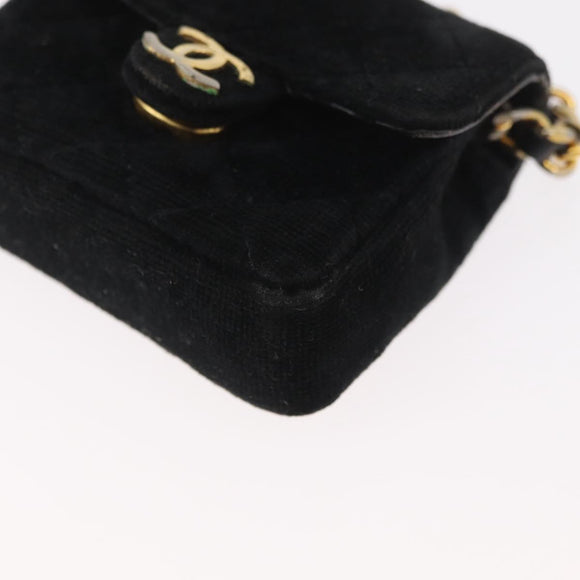 CHANEL Mini Matelassé Halsbeutel Velours Schwarz Gold CC Auth 181680A