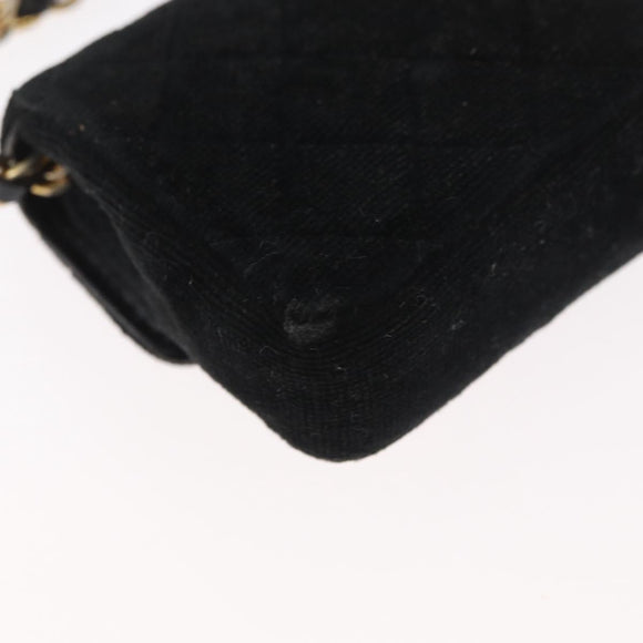 CHANEL Mini Matelassé Halsbeutel Velours Schwarz Gold CC Auth 181680A