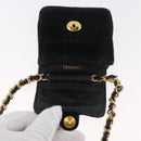 CHANEL Mini Matelassé Halsbeutel Velours Schwarz Gold CC Auth 181680A-15
