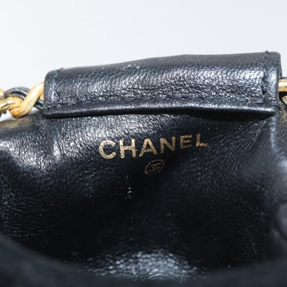 CHANEL Mini Matelassé Halsbeutel Velours Schwarz Gold CC Auth 181680A