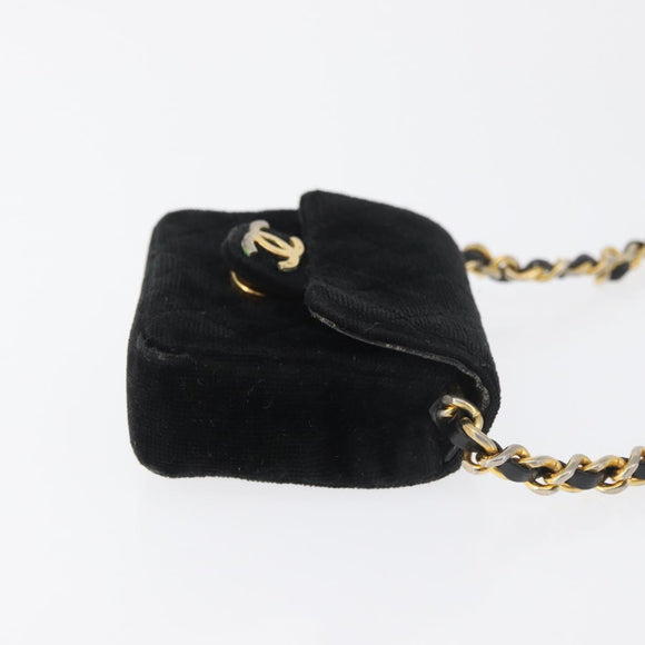 CHANEL Mini Matelassé Halsbeutel Velours Schwarz Gold CC Auth 181680A
