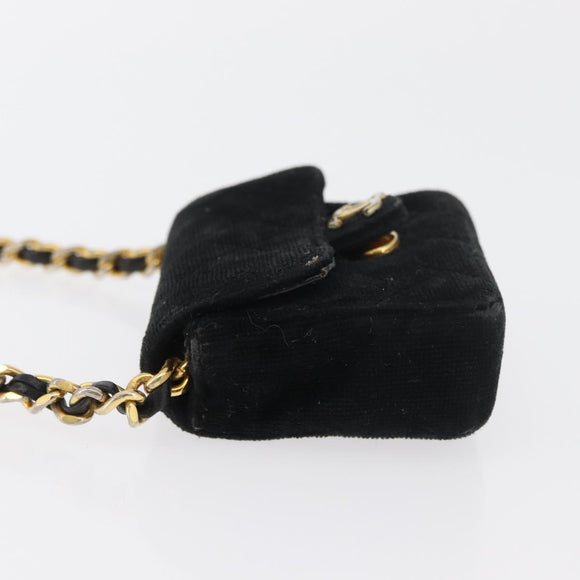 CHANEL Mini Matelassé Halsbeutel Velours Schwarz Gold CC Auth 181680A