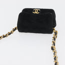CHANEL Mini Matelassé Halsbeutel Velours Schwarz Gold CC Auth 181680A-6