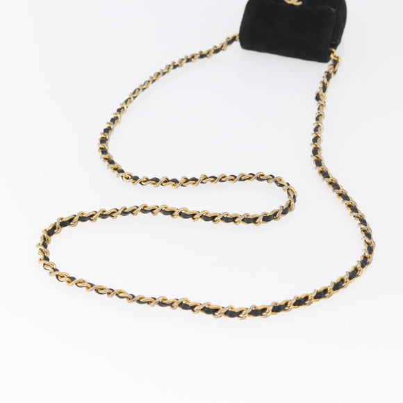CHANEL Mini Matelassé Halsbeutel Velours Schwarz Gold CC Auth 181680A