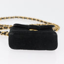 CHANEL Mini Matelassé Halsbeutel Velours Schwarz Gold CC Auth 181680A-9