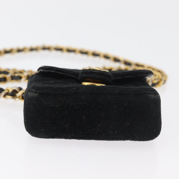 CHANEL Mini Matelassé Halsbeutel Velours Schwarz Gold CC Auth 181680A