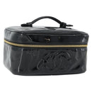 CHANEL COCO Mark Vanity Handtas Lakleer Zwart Goud CC Auth 181704-1