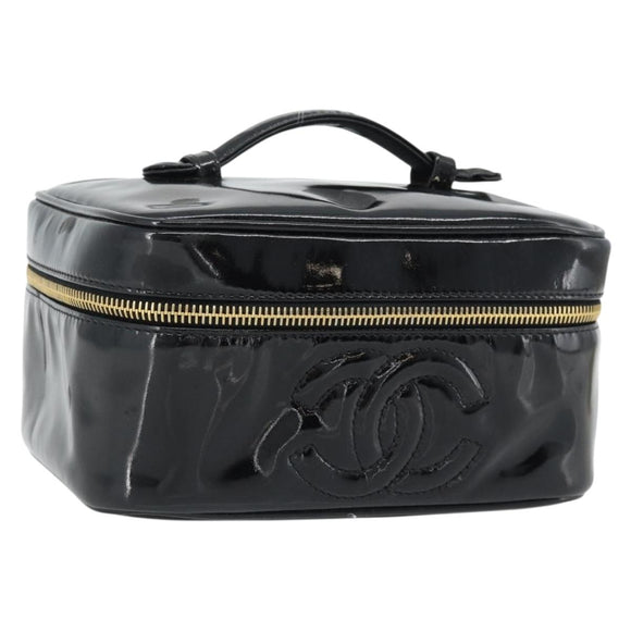 CHANEL COCO Mark Vanity Handtas Lakleer Zwart Goud CC Auth 181704