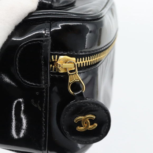 CHANEL COCO Mark Vanity Handtas Lakleer Zwart Goud CC Auth 181704