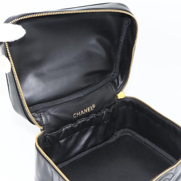 CHANEL COCO Mark Vanity Handtas Lakleer Zwart Goud CC Auth 181704