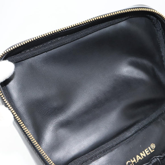 CHANEL COCO Mark Vanity Handtas Lakleer Zwart Goud CC Auth 181704