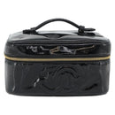 CHANEL COCO Mark Vanity Handtas Lakleer Zwart Goud CC Auth 181704-2